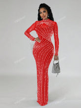 1pc Sexy Rhinestone Studded Stand Collar Fitted Fishtail Dress